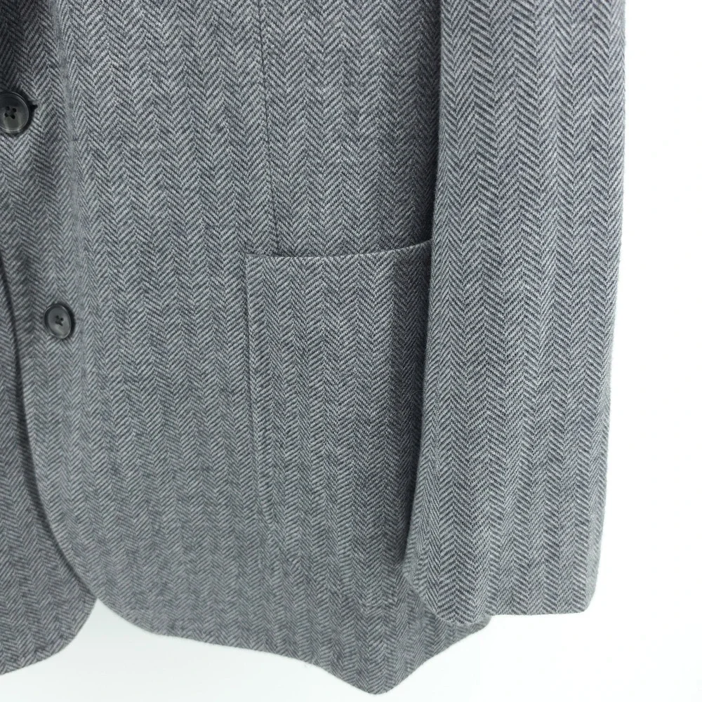 Brooks Brothers Mens Blazer Wool Cotton Herringbone Grey 46R Regent Fit Emmetex